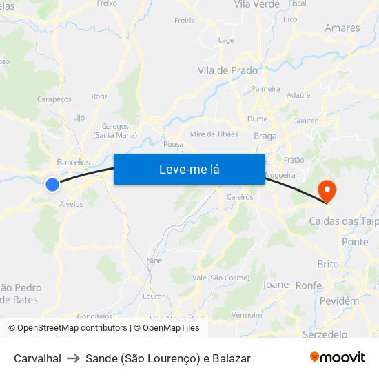 Carvalhal to Sande (São Lourenço) e Balazar map