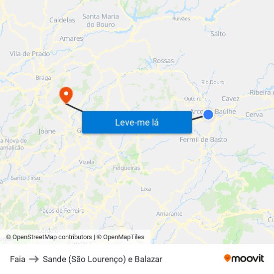Faia to Sande (São Lourenço) e Balazar map