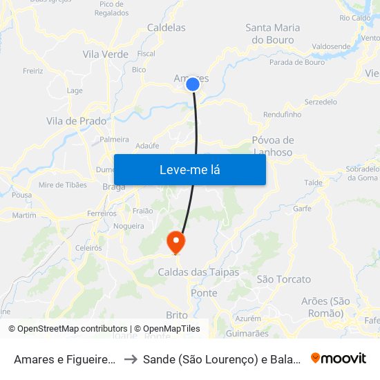 Amares e Figueiredo to Sande (São Lourenço) e Balazar map