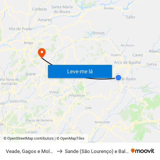 Veade, Gagos e Molares to Sande (São Lourenço) e Balazar map