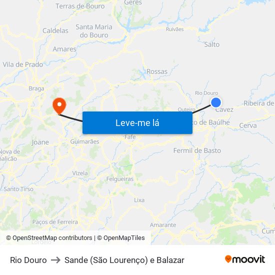 Rio Douro to Sande (São Lourenço) e Balazar map