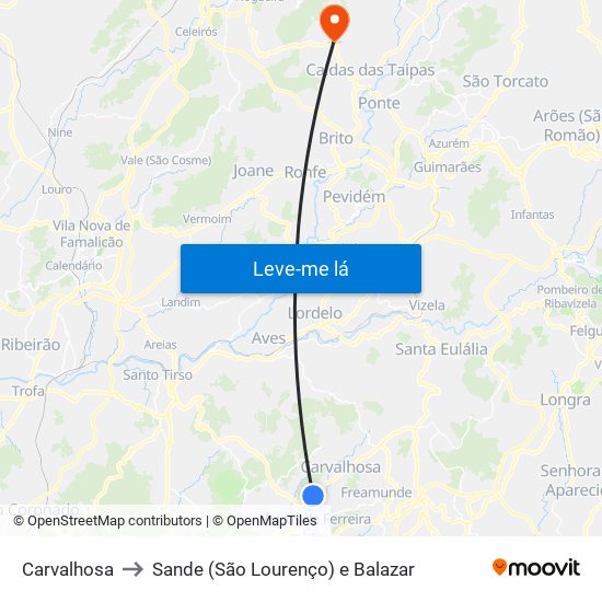 Carvalhosa to Sande (São Lourenço) e Balazar map