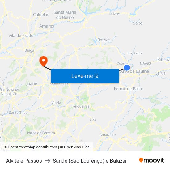 Alvite e Passos to Sande (São Lourenço) e Balazar map