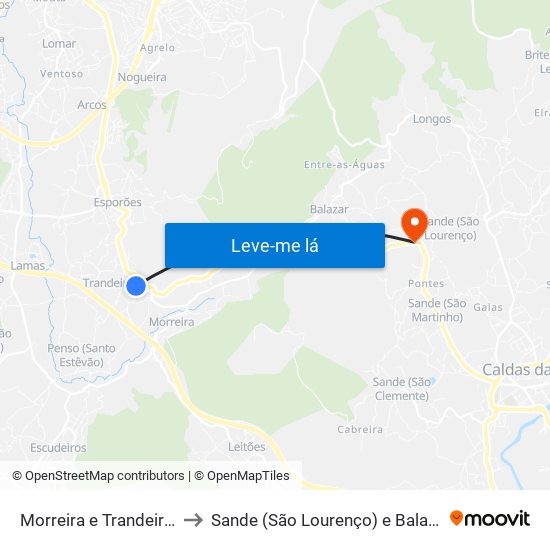Morreira e Trandeiras to Sande (São Lourenço) e Balazar map