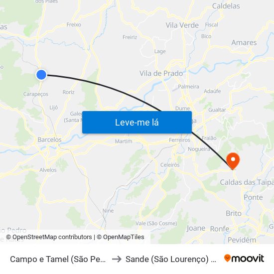 Campo e Tamel (São Pedro Fins) to Sande (São Lourenço) e Balazar map