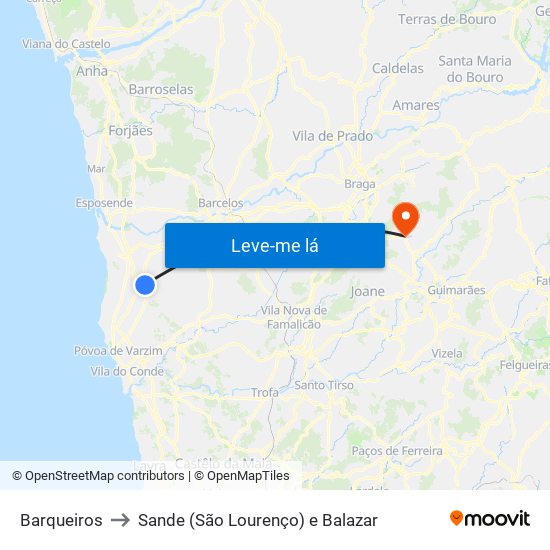 Barqueiros to Sande (São Lourenço) e Balazar map