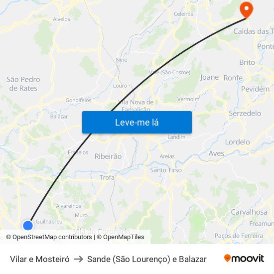 Vilar e Mosteiró to Sande (São Lourenço) e Balazar map