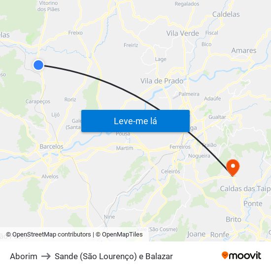 Aborim to Sande (São Lourenço) e Balazar map