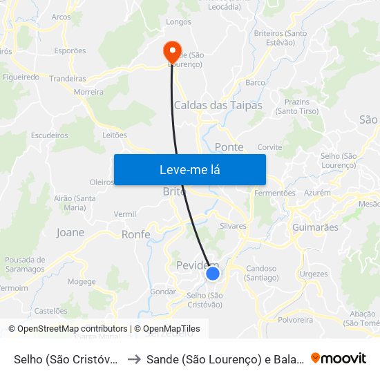 Selho (São Cristóvão) to Sande (São Lourenço) e Balazar map