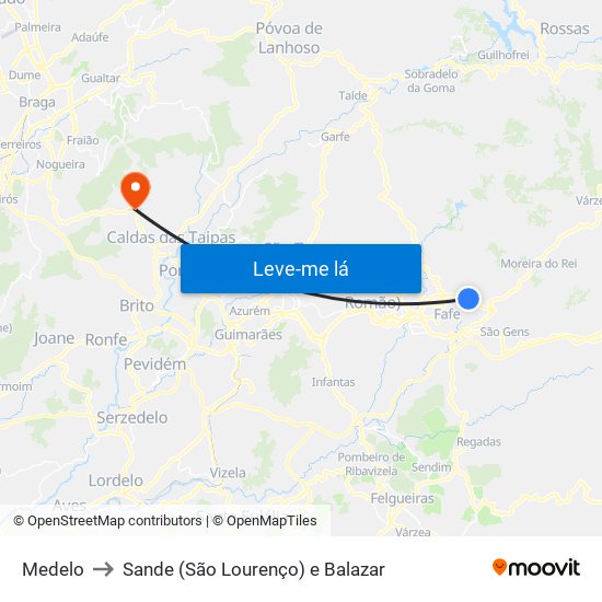 Medelo to Sande (São Lourenço) e Balazar map