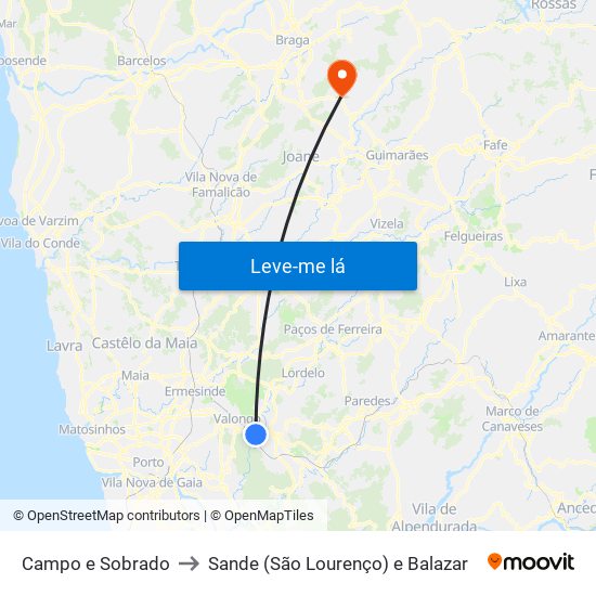 Campo e Sobrado to Sande (São Lourenço) e Balazar map