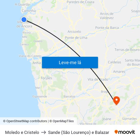 Moledo e Cristelo to Sande (São Lourenço) e Balazar map