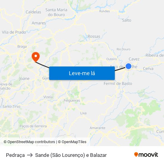 Pedraça to Sande (São Lourenço) e Balazar map