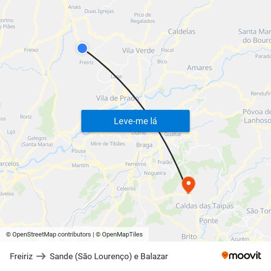 Freiriz to Sande (São Lourenço) e Balazar map