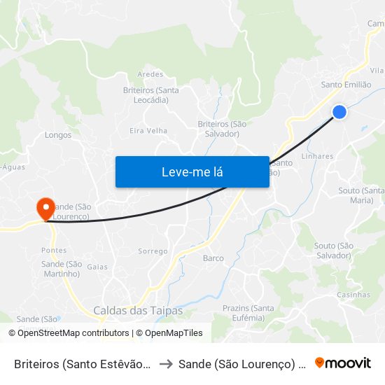 Briteiros (Santo Estêvão) e Donim to Sande (São Lourenço) e Balazar map