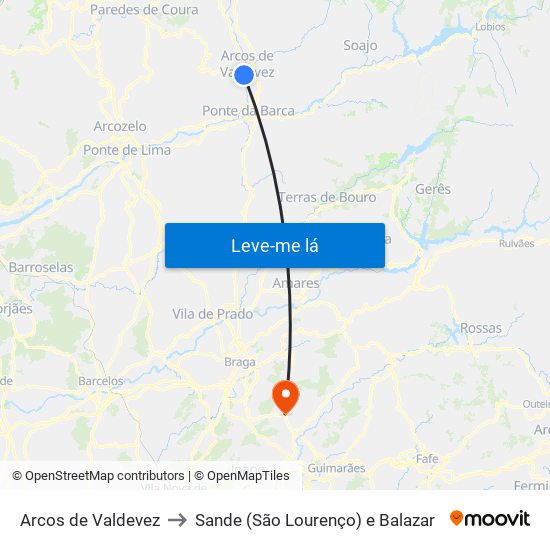 Arcos de Valdevez to Sande (São Lourenço) e Balazar map