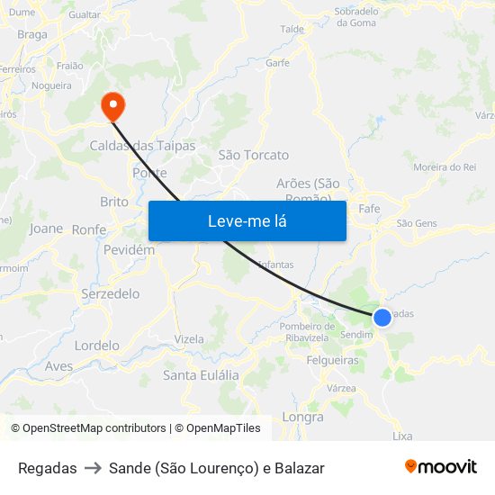 Regadas to Sande (São Lourenço) e Balazar map