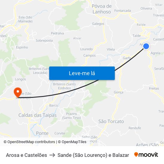 Arosa e Castelões to Sande (São Lourenço) e Balazar map