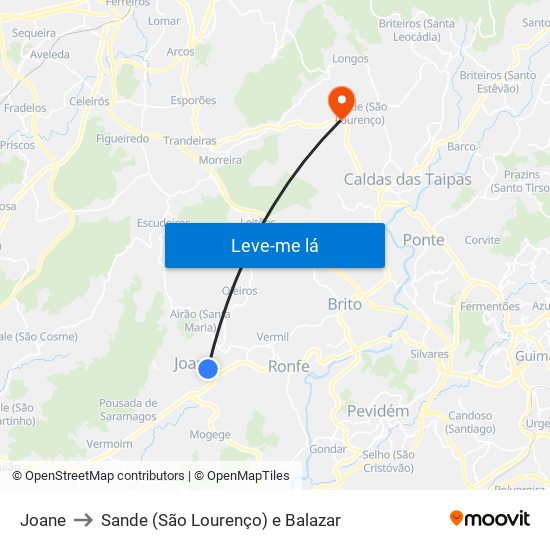 Joane to Sande (São Lourenço) e Balazar map