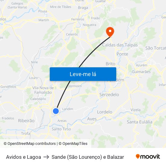 Avidos e Lagoa to Sande (São Lourenço) e Balazar map
