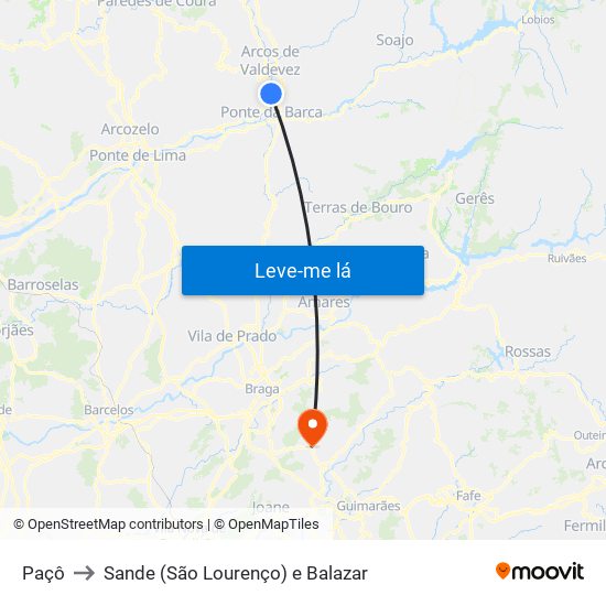 Paçô to Sande (São Lourenço) e Balazar map