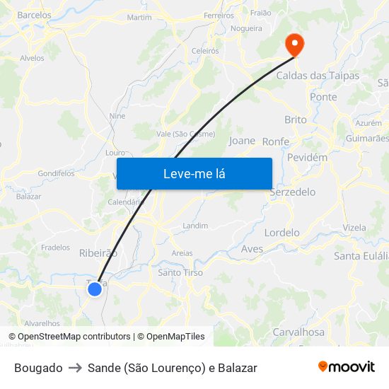 Bougado to Sande (São Lourenço) e Balazar map
