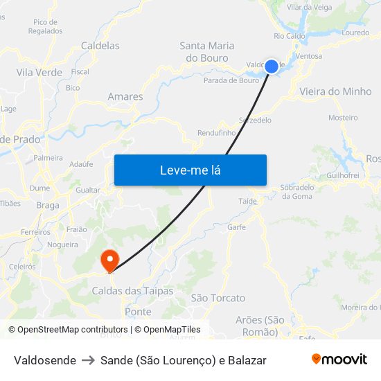 Valdosende to Sande (São Lourenço) e Balazar map