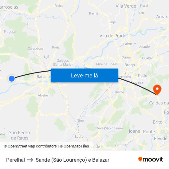 Perelhal to Sande (São Lourenço) e Balazar map