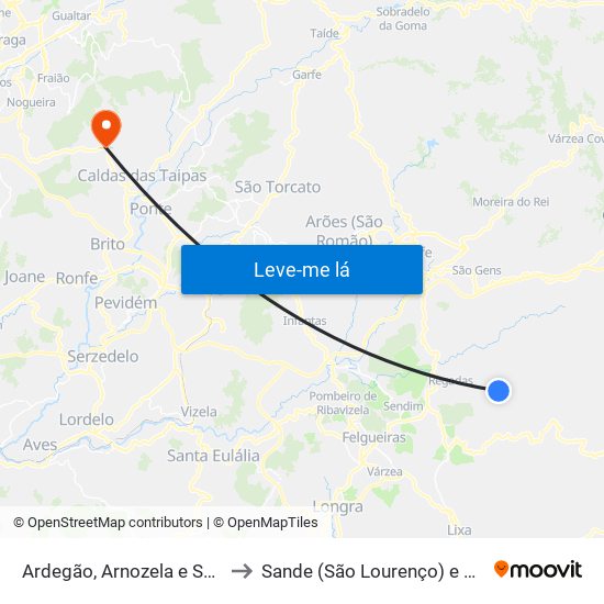 Ardegão, Arnozela e Seidões to Sande (São Lourenço) e Balazar map