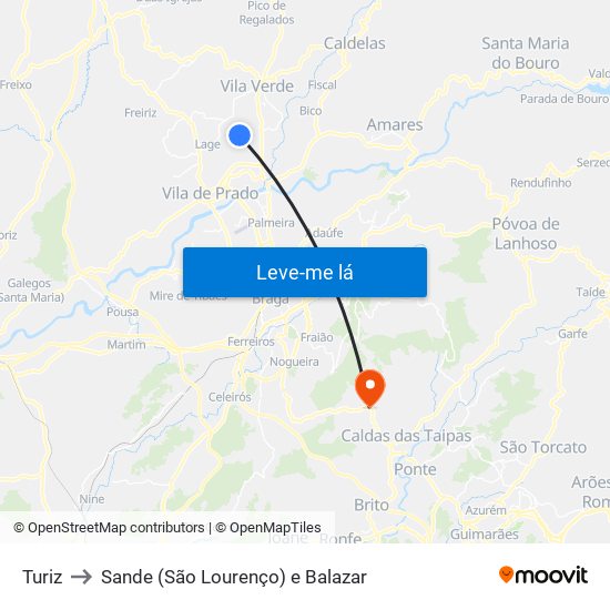 Turiz to Sande (São Lourenço) e Balazar map