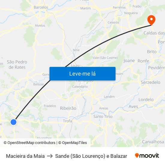 Macieira da Maia to Sande (São Lourenço) e Balazar map