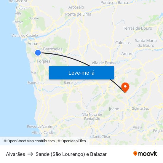 Alvarães to Sande (São Lourenço) e Balazar map