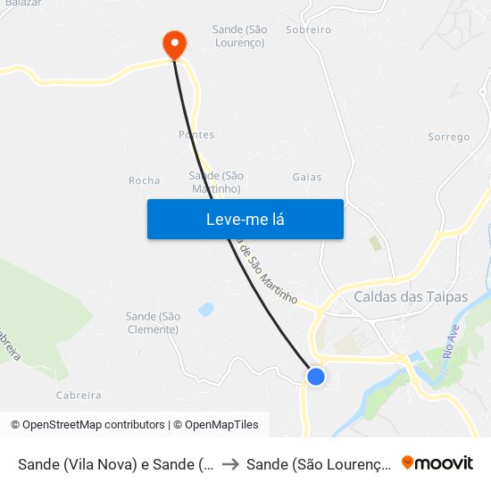 Sande (Vila Nova) e Sande (São Clemente) to Sande (São Lourenço) e Balazar map