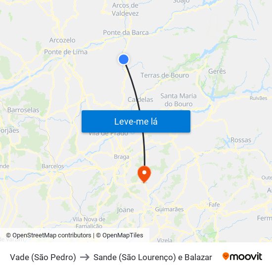 Vade (São Pedro) to Sande (São Lourenço) e Balazar map