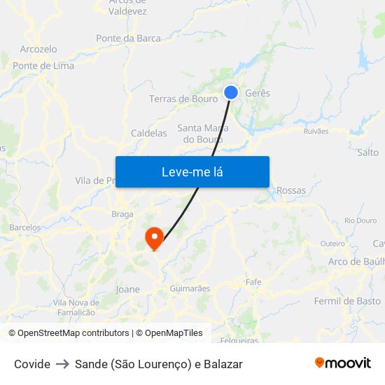 Covide to Sande (São Lourenço) e Balazar map