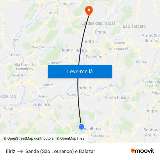 Eiriz to Sande (São Lourenço) e Balazar map