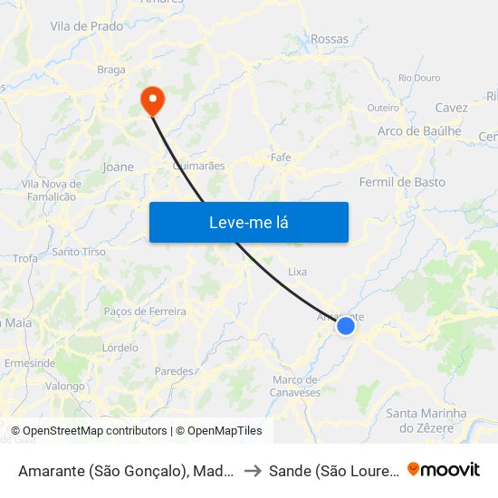 Amarante (São Gonçalo), Madalena, Cepelos e Gatão to Sande (São Lourenço) e Balazar map