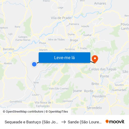 Sequeade e Bastuço (São João e Santo Estêvão) to Sande (São Lourenço) e Balazar map