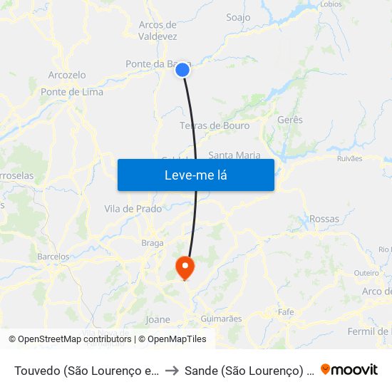 Touvedo (São Lourenço e Salvador) to Sande (São Lourenço) e Balazar map