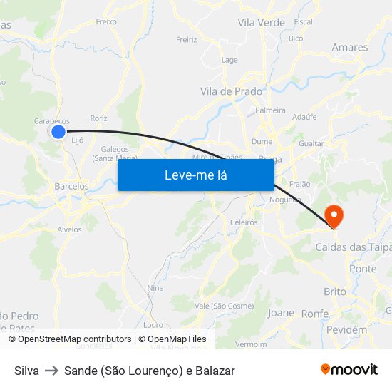 Silva to Sande (São Lourenço) e Balazar map