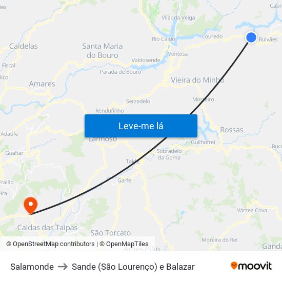 Salamonde to Sande (São Lourenço) e Balazar map