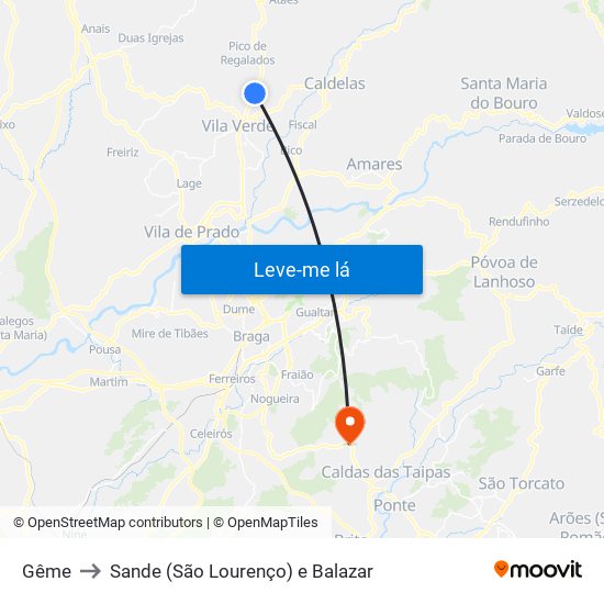 Gême to Sande (São Lourenço) e Balazar map