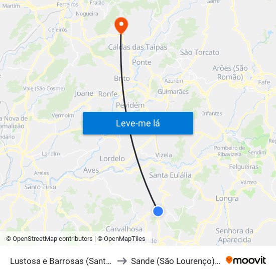 Lustosa e Barrosas (Santo Estêvão) to Sande (São Lourenço) e Balazar map