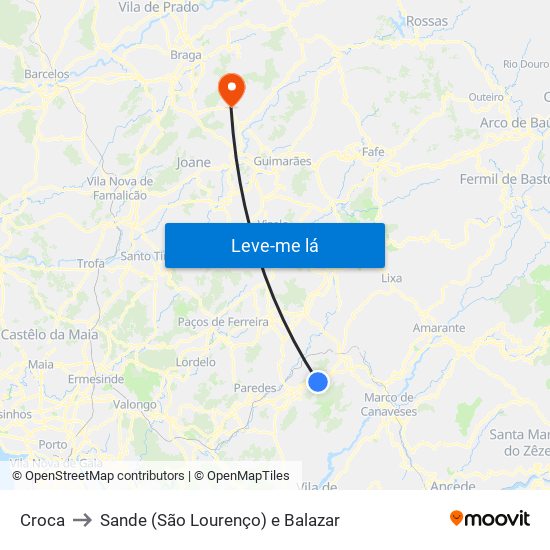 Croca to Sande (São Lourenço) e Balazar map