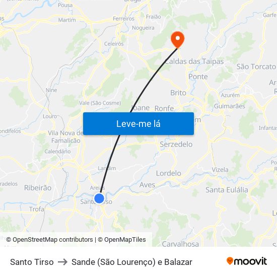 Santo Tirso to Sande (São Lourenço) e Balazar map