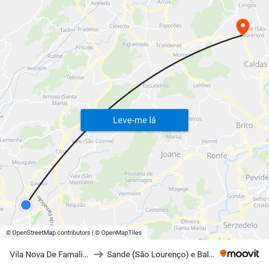 Vila Nova De Famalicão to Sande (São Lourenço) e Balazar map