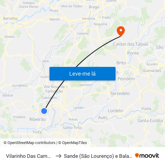 Vilarinho Das Cambas to Sande (São Lourenço) e Balazar map