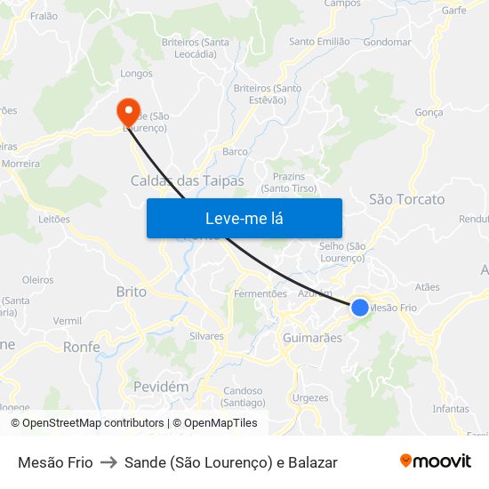 Mesão Frio to Sande (São Lourenço) e Balazar map