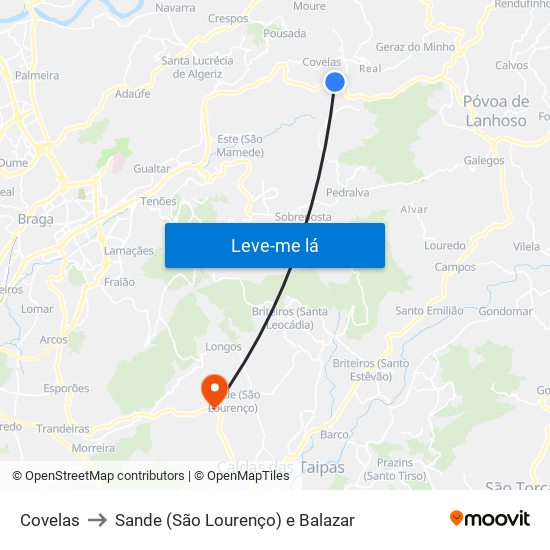 Covelas to Sande (São Lourenço) e Balazar map