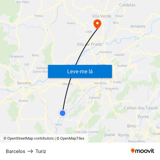Barcelos to Turiz map